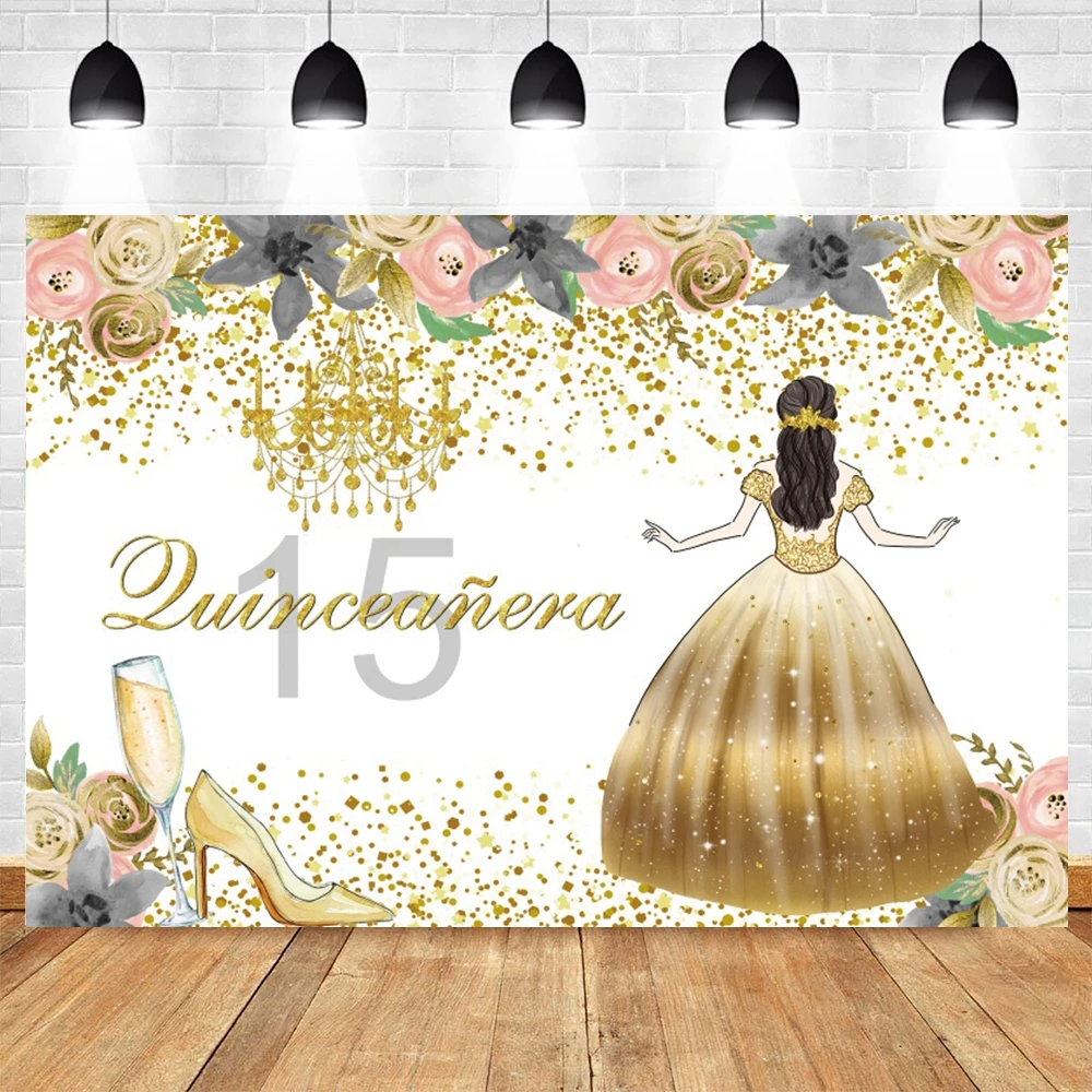 

Flower Chandelier Royal Golden Crown Princess Girl Baby Birthday Party Photographic Background Photography Backdrop Photocall