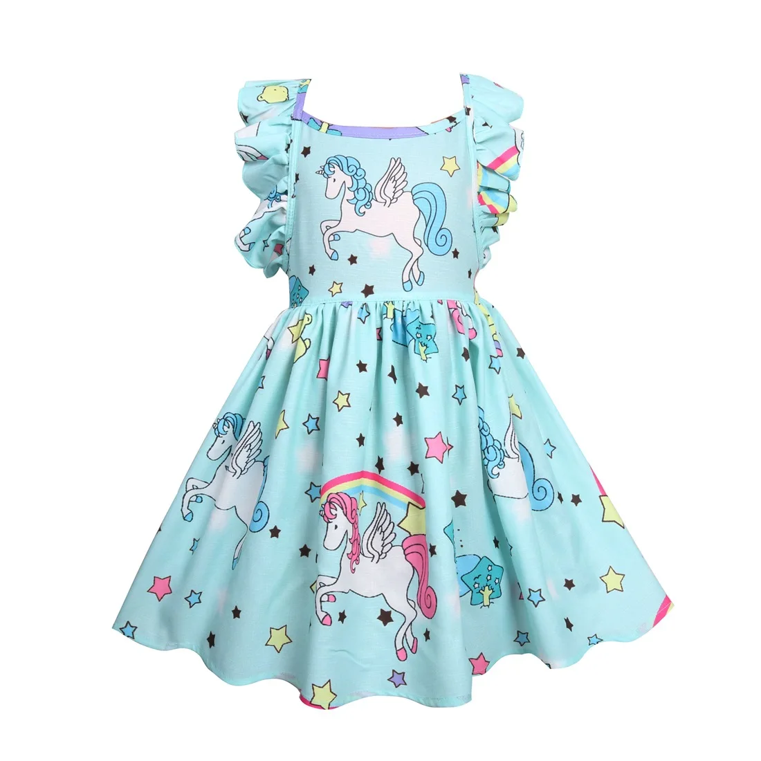 Summer Girls Rainbow Cartoon Unicorn Dress Kids Cosplay Party Princess Dresses Baby Halloween Unicornio For Girl Clothes | Детская