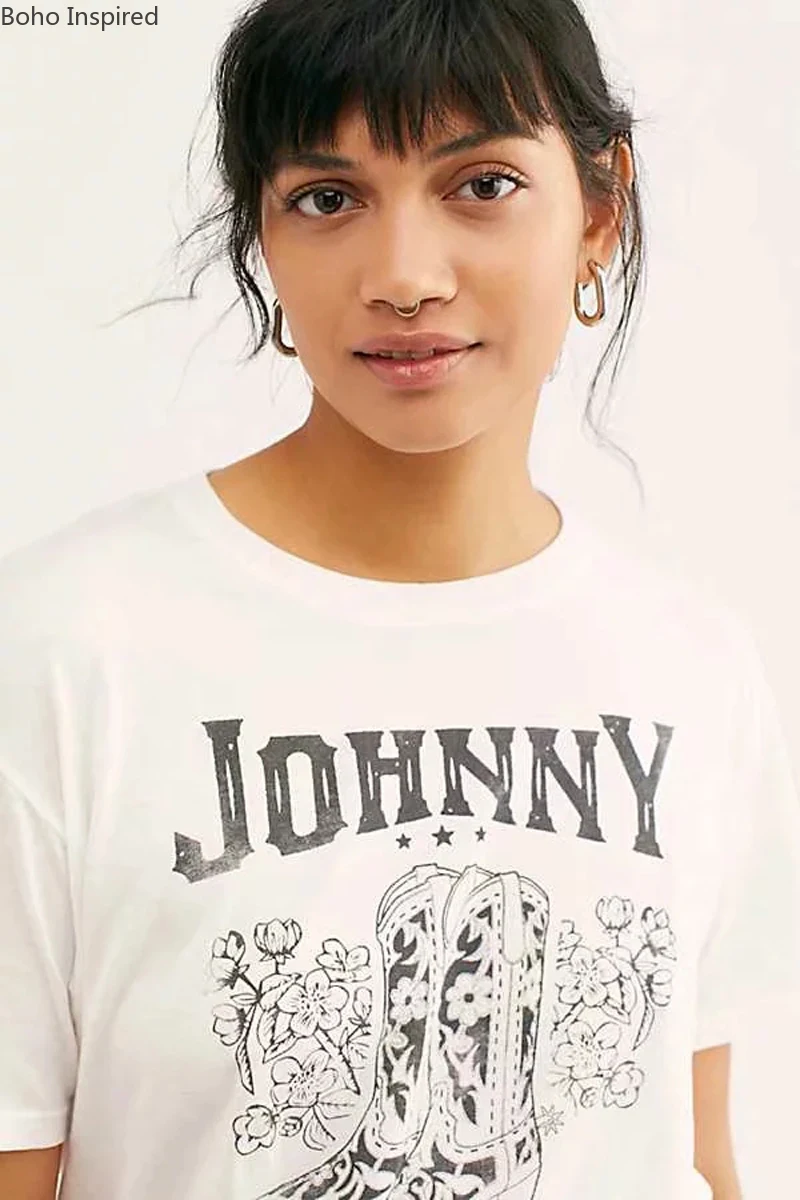 Богемный Вдохновленный кантри роуд Футболка женская белая хлопковая с графикой