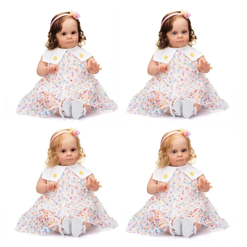 

Realistic Baby Toddler Reborns Doll 24 inch Sleeping Baby Toy Lifelike Newborn Dolls Infant Gift with Long Hair Dress