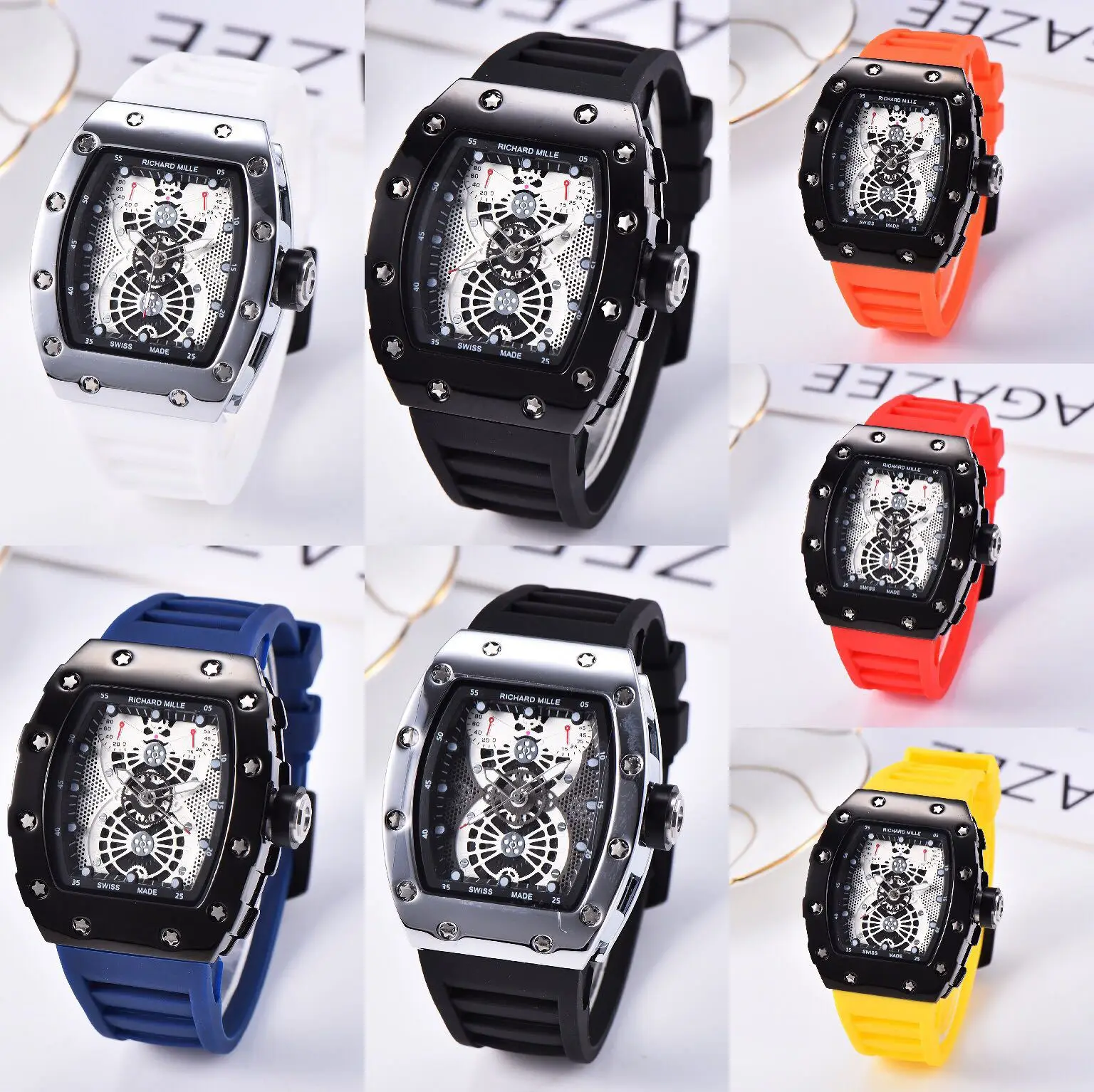 

Top Brand Luxury Watch Mens Sports Square Wine Barrel Silicone Strap Wristwatch RM Quartz Watch Business Creative Dress Casual M