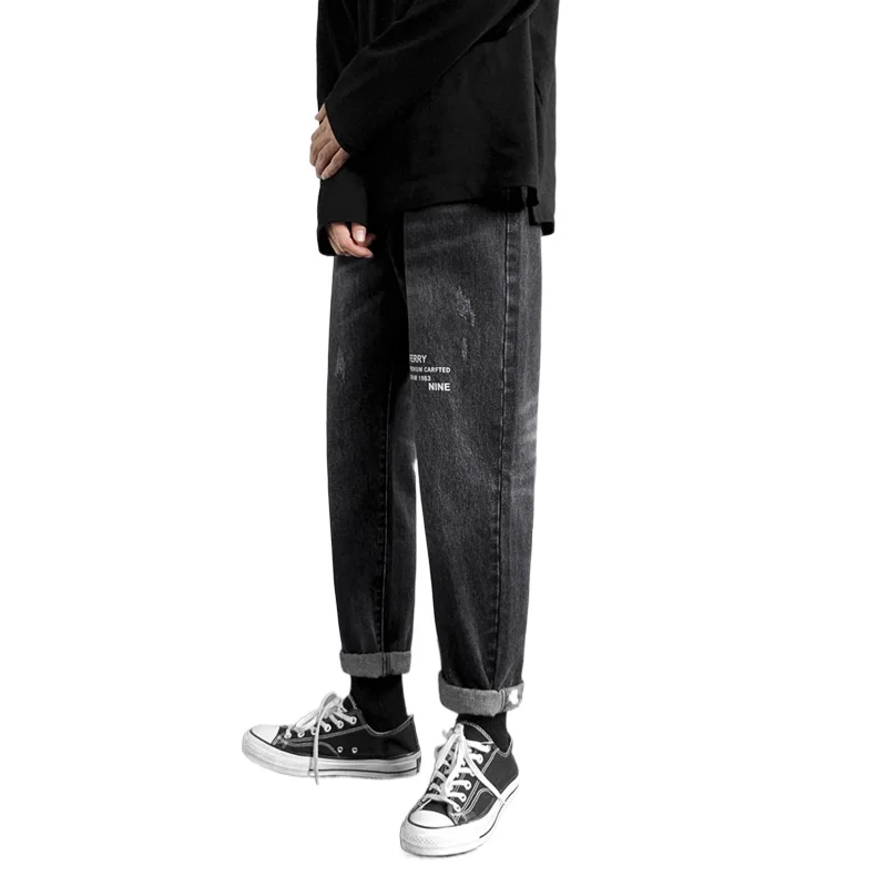 

Spring and Autumn New Jeans Men and Women Casual Straight Nine-point Pants Loose Trend Korean Jeans 2021