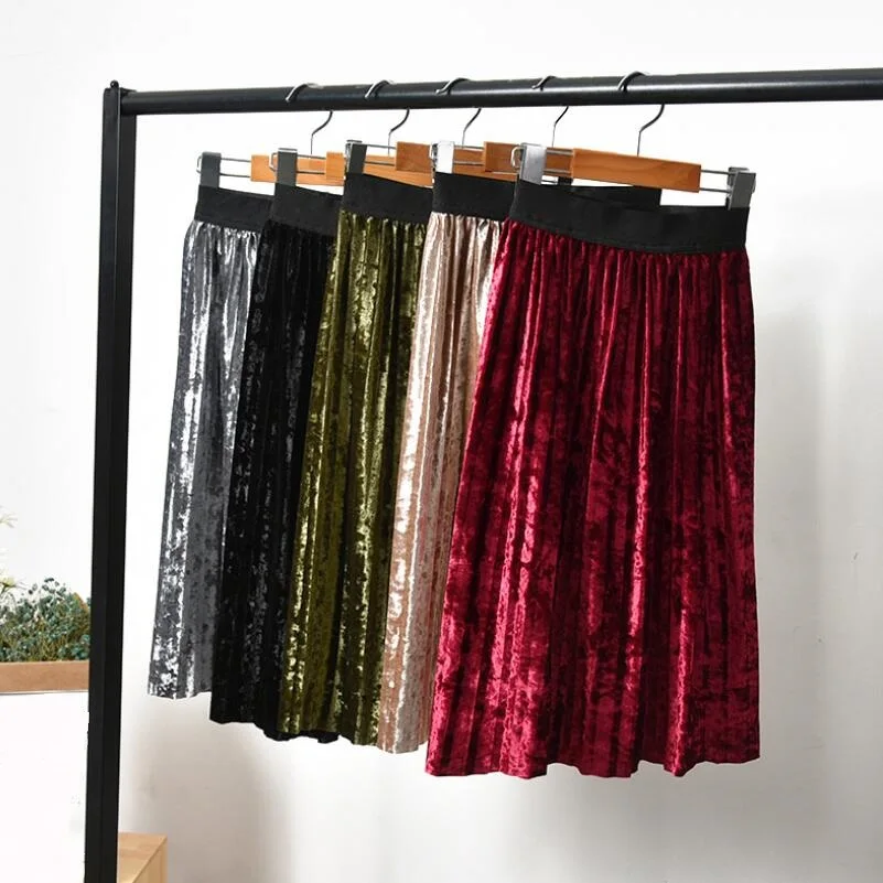 От 2 до 11 лет Детская бархатная юбка плиссированная для маленьких детей длинная