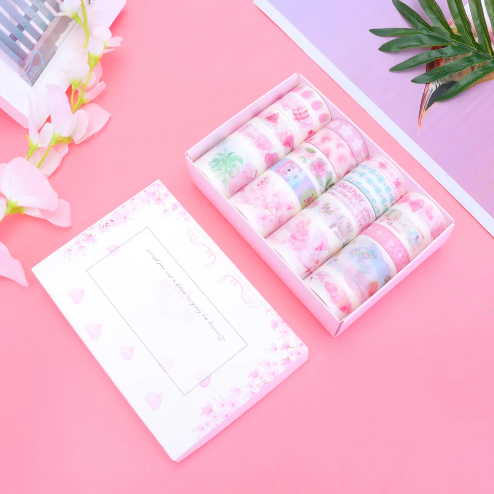 

Fresh Washi Paper Tapes Pattern Adhesive Stickers DIY Gift Packaging Band Decorative Tape Set (Shore Orchid)