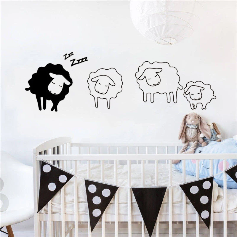С рисунком спящей овечки Наклейка на стену винил съемный милый питомник животных