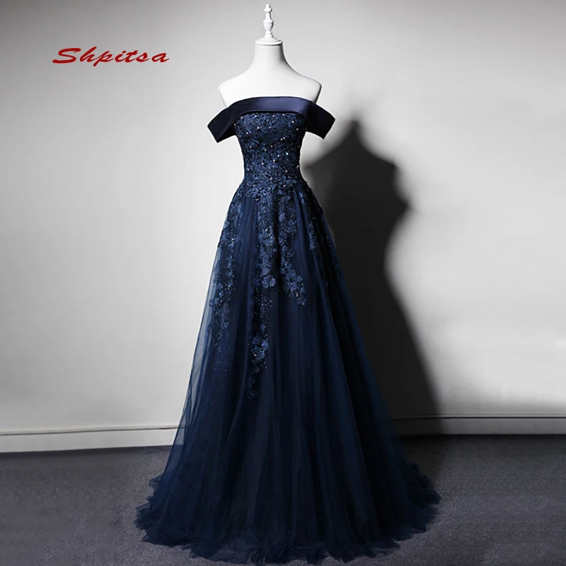 

Navy Blue Long Lace Evening Dresses Party Plus Size A Line Custom Made Prom Formal Evening Gowns Dresses robe de soiree longue