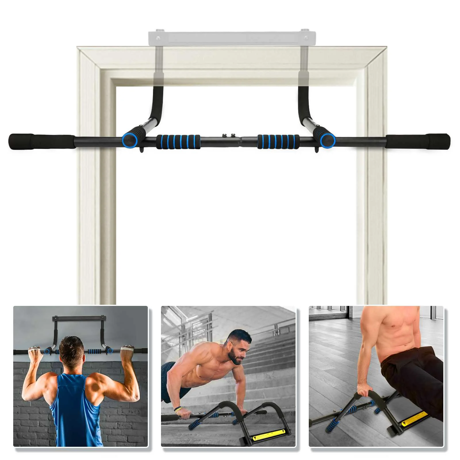 SGODDE 85CM Adjustable Door Frame Pull Up Bar 100KG Without Screws Robust with Foam for Workout Fitness Home Trainer Equipment