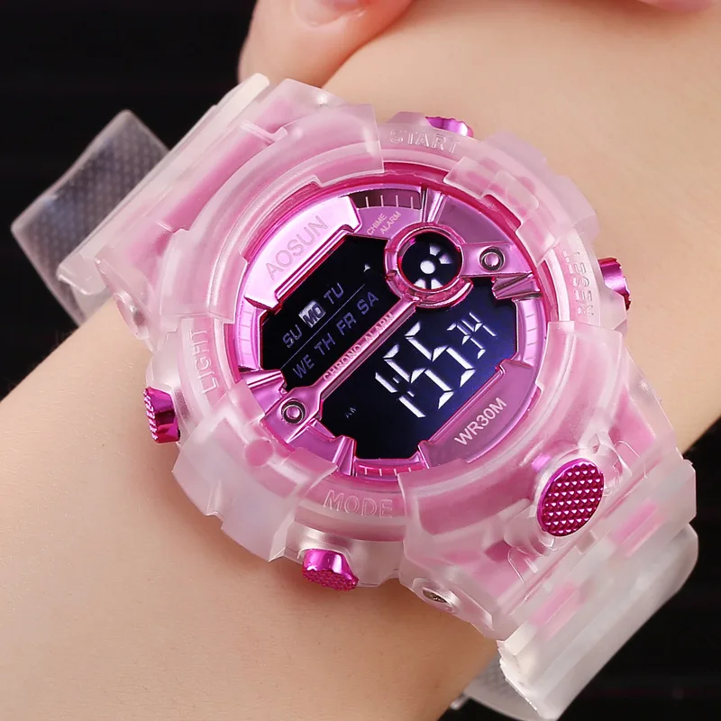

Children Sport Watch for Girls Boys Teens Kid Digital Electronic Clocks Wristwatch Transparent Jelly Waterproof Swim
