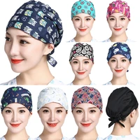 women scrubs caps pattern printed breathable cotton sweatband hats bandage adjustable hats casual work wear accessories