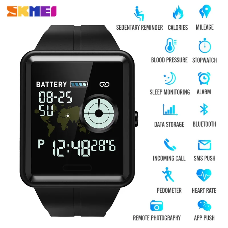 SKMEI W37 Reloj inteligent Women Men Sport Smartwatch Heart Rate Monitor IP67 Waterproof Wristwatch Smart Watch For Androis IOS
