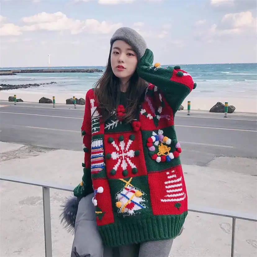 2020 Women's High Quality Christmas Girlfriends Gift Tree Sweater Knit Bottoming Shirt | Женская одежда