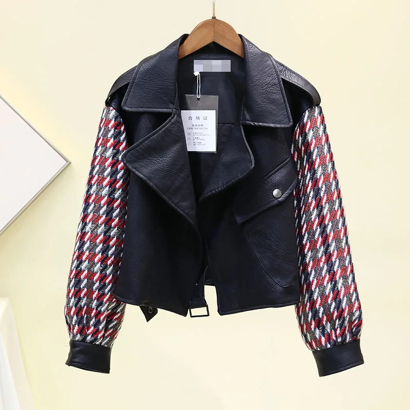 2019 Осень Новый стиль свободная Кожаная Вышивка твид красивый локомотив кожа