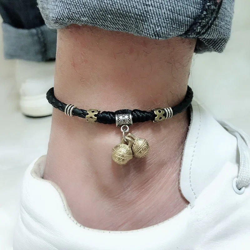 Новинка колокольчики круглый Boho ножной браслет цепь Лодыжка летний браслет Подвеска для щиколотки веревка босиком пляж ноги ювелирные изделия подарок для пары - Окраска металла: Black
