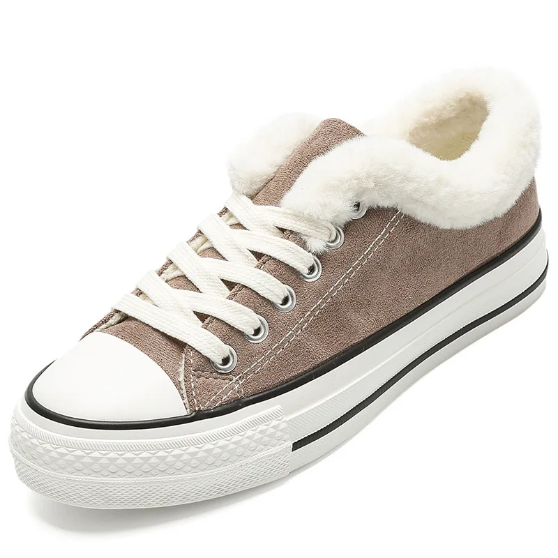 

Winter Fashion Female Casual Sneakers Low Top Winter Warm Platform Canvas Vulcanized Shoes Lace Up Soft Cotton Shoes X15-63