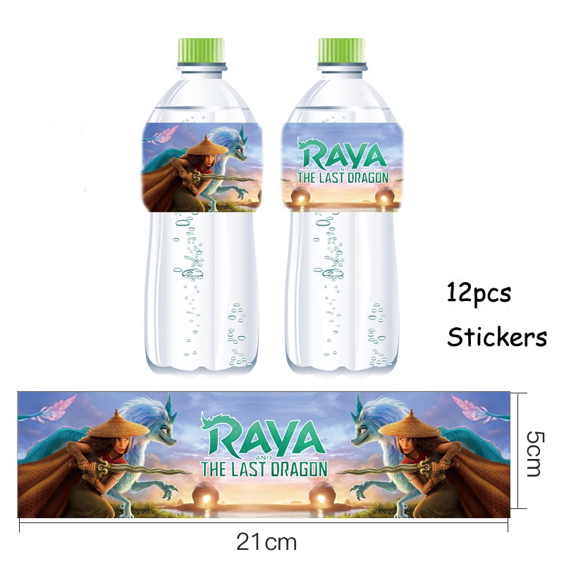 

Omilut 12pcs Raya and The Last Dragon Label Stickers Raya Cartoon Mineral Water Bottle Label Stickers Baby Shower Party Decor Su