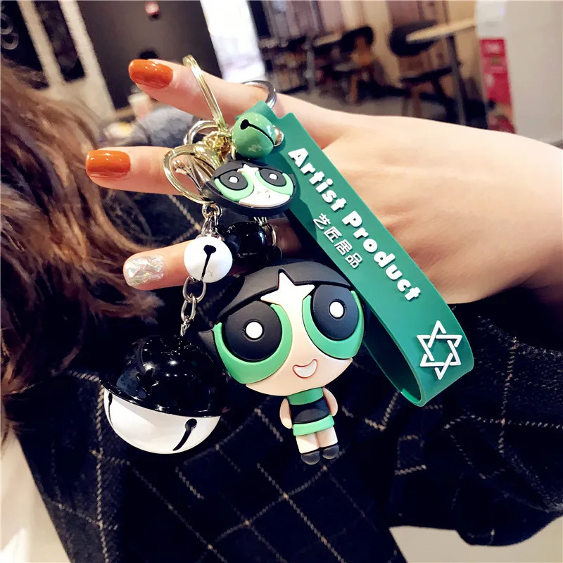 

Cartoon Keychains Accessories Character Cute Powerpuff Girl Action Figure Key Chain Couple's Bag Pendant Creative Car Women Gift