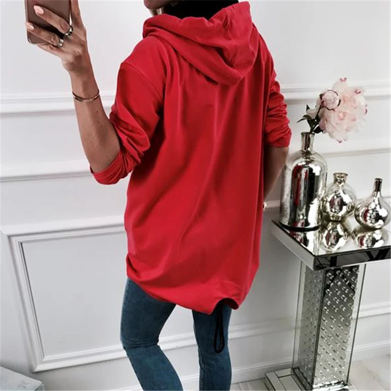 Женская толстовка с капюшоном однотонная на молнии длинным рукавом повседневная