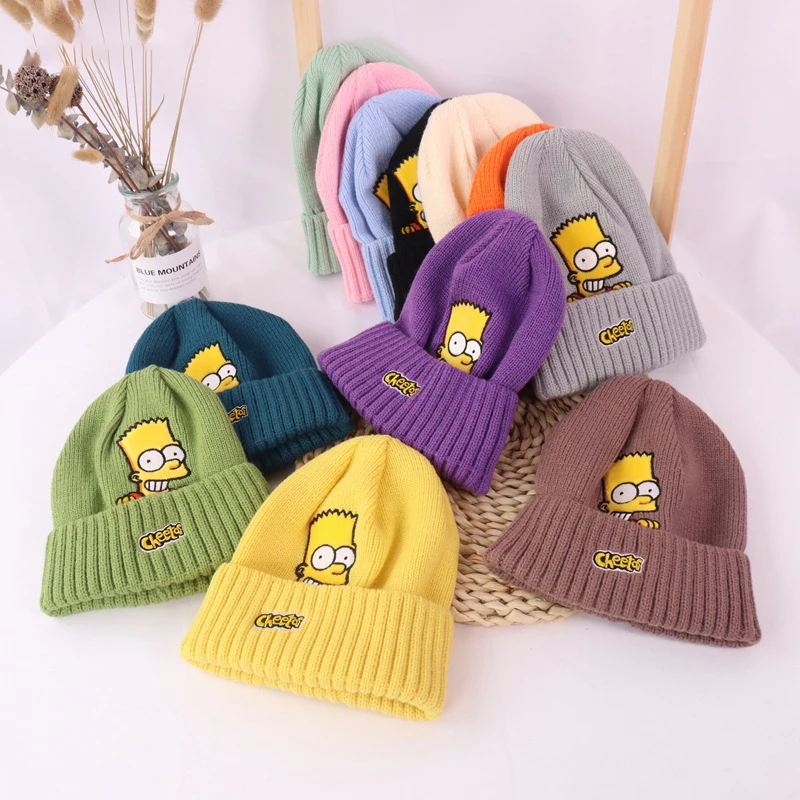 

Embroidery Knitted Hat Women Winter Innocent Cap Casual Caps Cartoon Cotton Cap Outdoor Warm Caps Fun Hat S-Simpsons Beanie