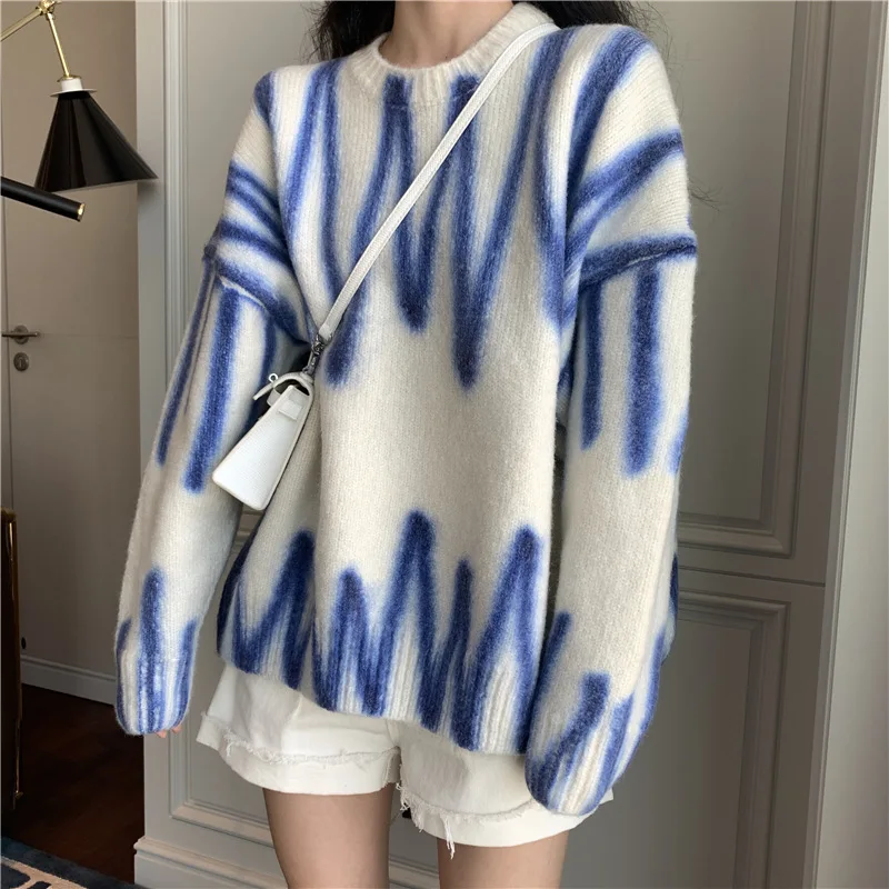 

Sweater Women's Autumn and Winter 2021 New Pullover Korean Style Loose O Neck Long Sleeve Outerwear Knitwear Coat