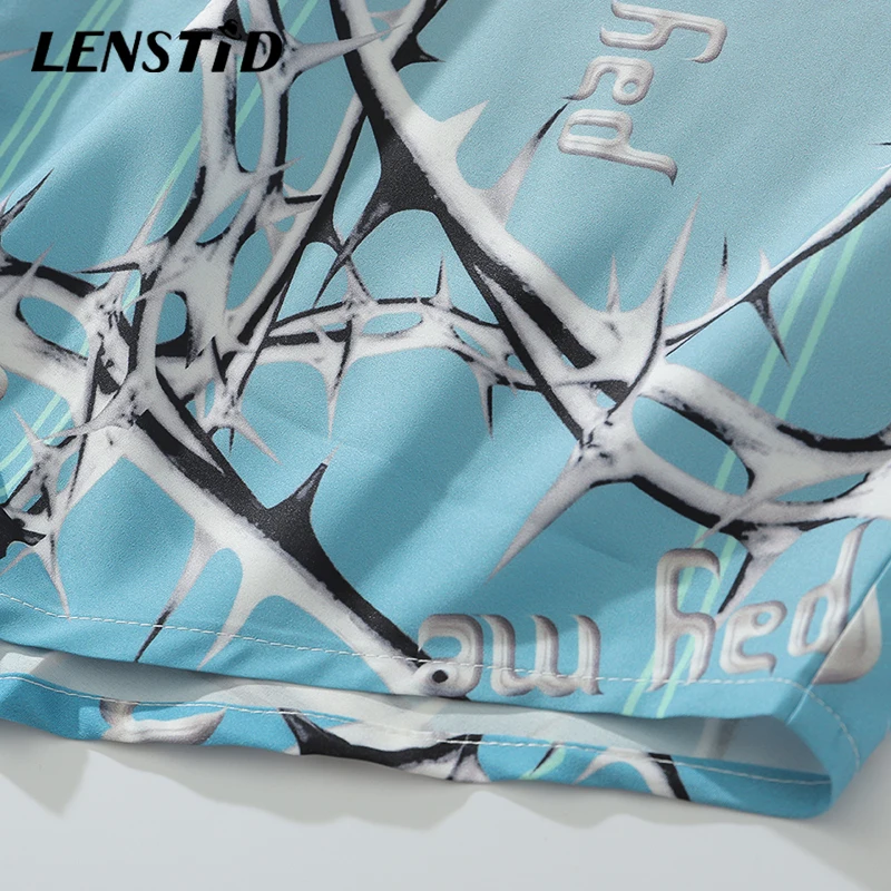 LENSTID Мужская гавайская рубашка с принтом в стиле хип-хоп уличная пляжная Harajuku