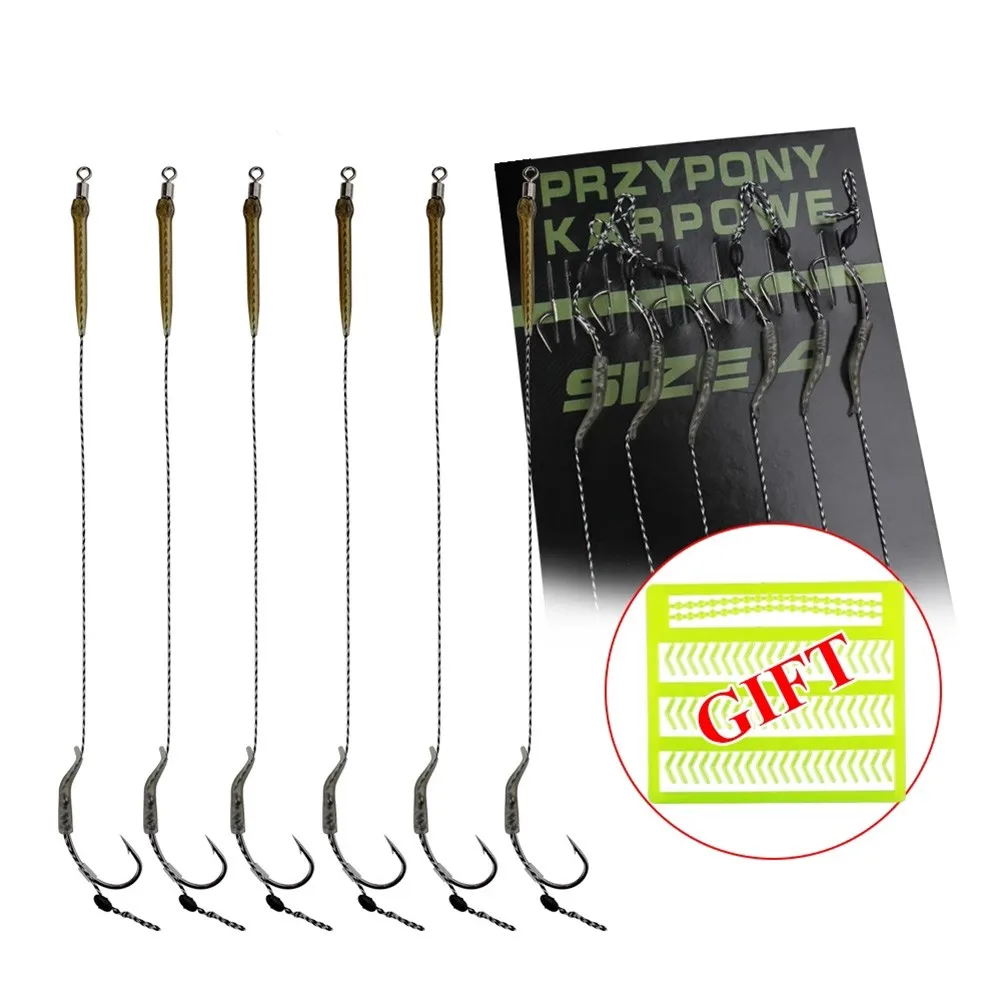 

6pcs Carp Fishing Hair Rigs Curved Barb Leader Shank Barb Hooks With Boilie Bait Rig Stops Braided Thread Loop 2 4 6 8# Tackle