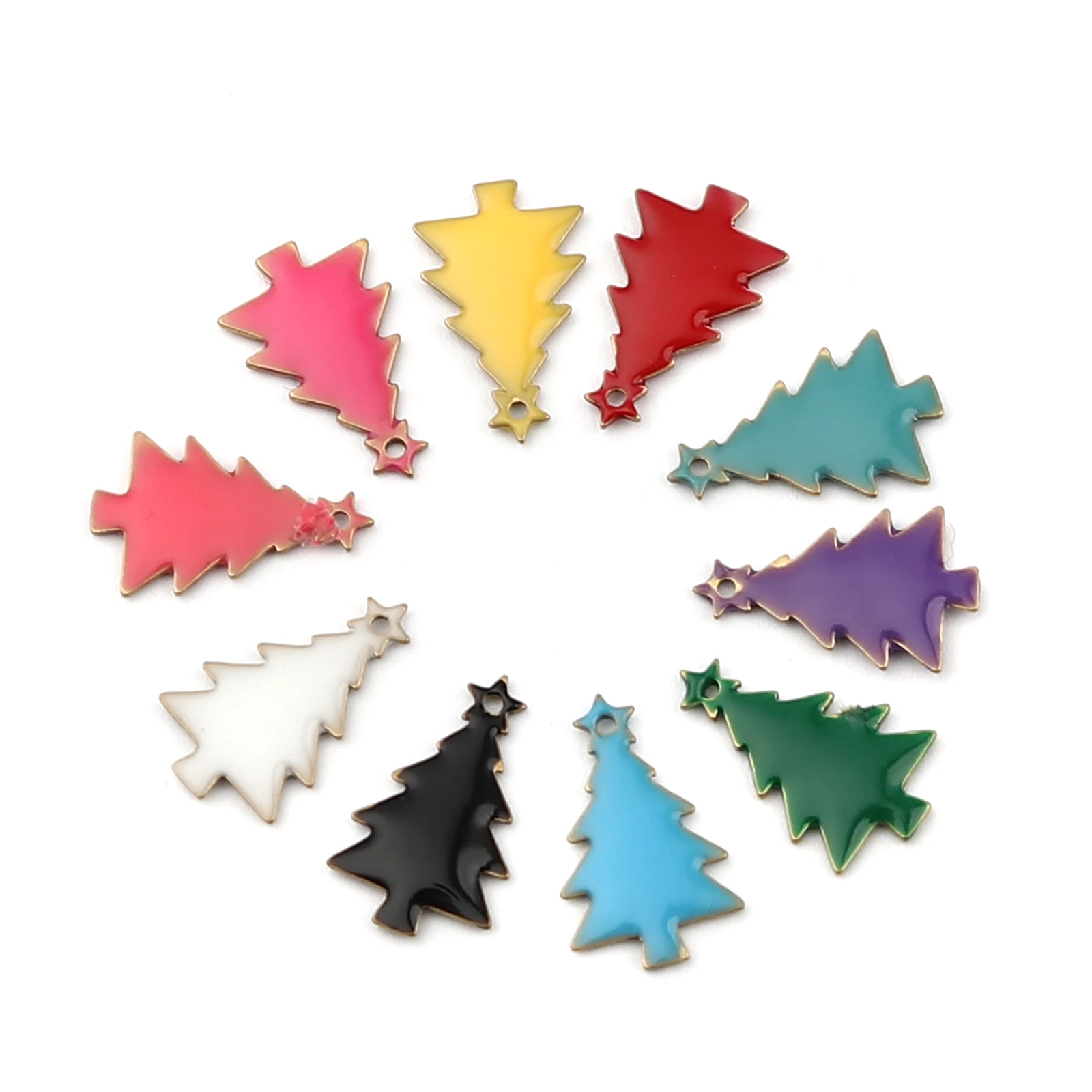 

10 PCs Enmel Christmas Tree Charms Copper Double sided Enamelled Sequins Pendants Brass Color For Xmas Jewelry Making 14*7mm