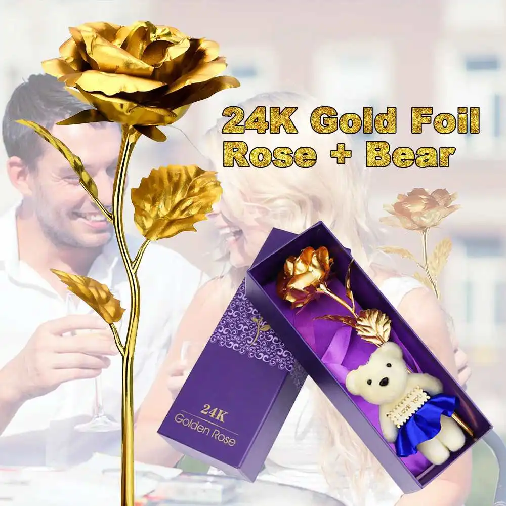 Прямая подарок на день Святого Валентина 24K покрытый фольгой розовое золото роза длится навсегда любовь Свадебный декор любовник освещение Роза