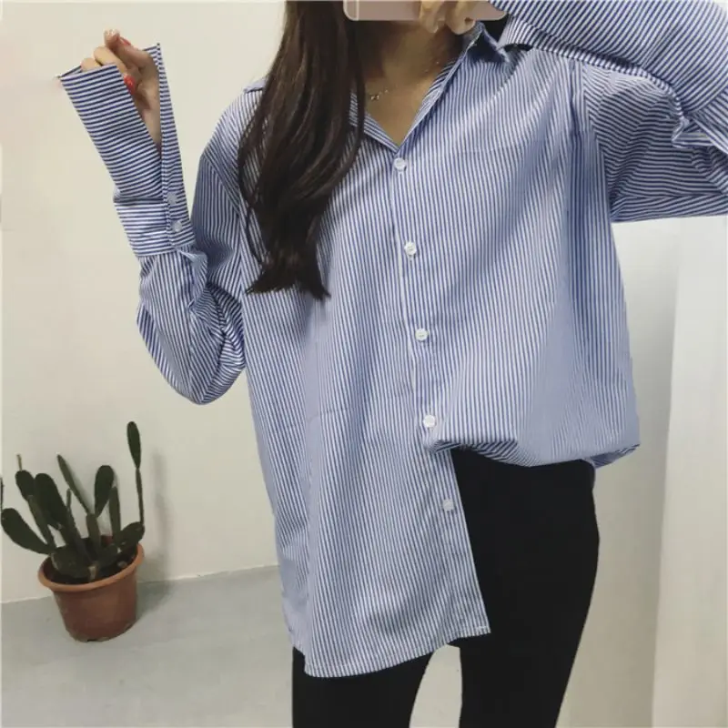 Новая Осенняя полосатая Классическая винтажная блуза с длинными рукавами и