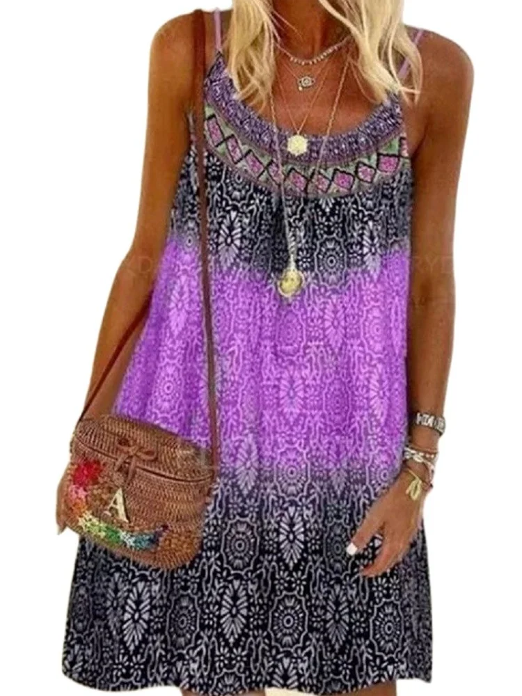 

2021 Summer Bohemia Loose Casual Printing Sling Dress