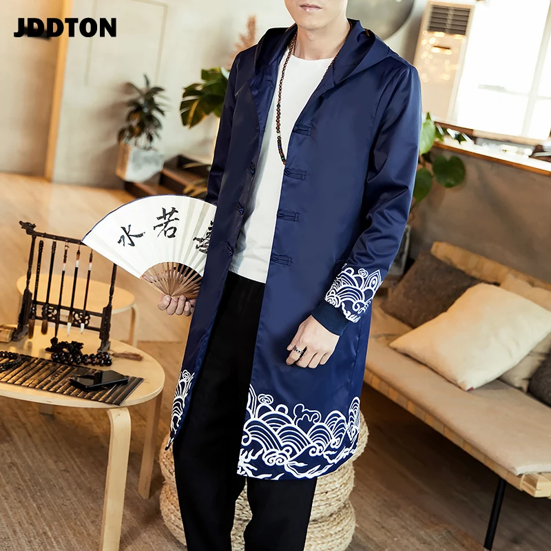 JDDTON весеннее мужское хлопковое кимоно с принтом свободный модный длинный