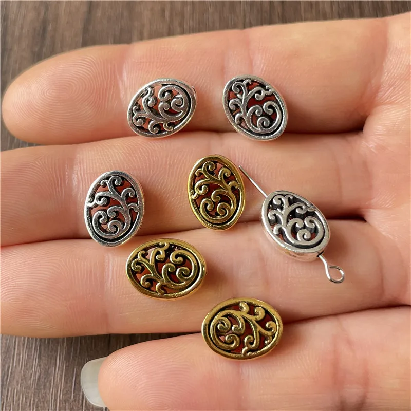 JunKang Alloy oval pattern spacer perforated beads for jewelry production DIY hand-made bracelet necklace accessories materials | Украшения