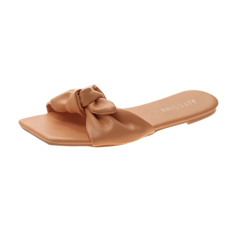 

Rubber Slippers Shoes Slipers Women Slides Butterfly-Knot Fashion 2021 Flat Soft Luxury Summer PU Basic Butterfly-knot Fabric