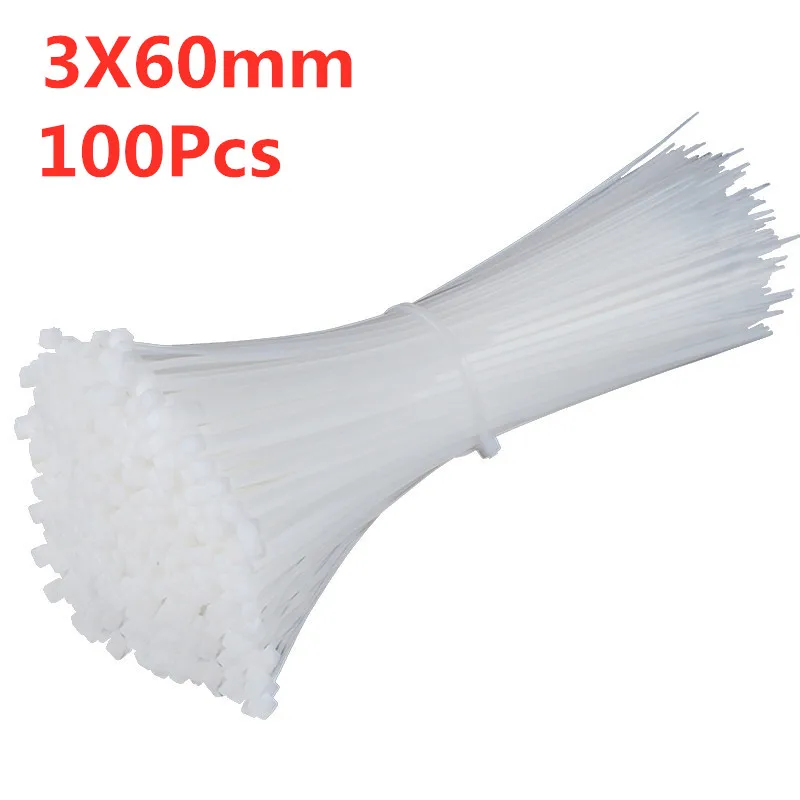 3 x 60mm 100 шт. 3X60/80/100/120/150/200 мм белый черный молоко кабель провод кабельные стяжки самоблокирующиеся Нейлоновые кабельные стяжки - Цвет: 3 x 60mm