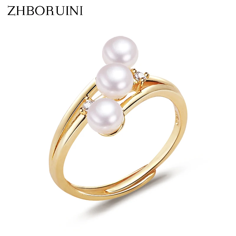 ZHBORUINI New Trendy Fine Pearl Ring Many Pearls Real Natural Pearl 925 Sterling Silver Ring Design Female Wedding jewelry Gift