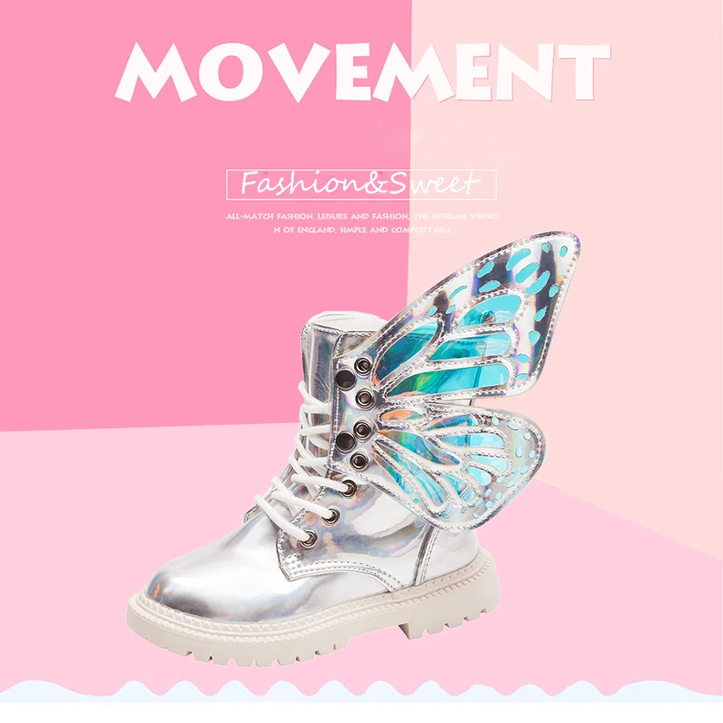 Детские ботинки для девочек из искусственной кожи со съемными бабочками зимние