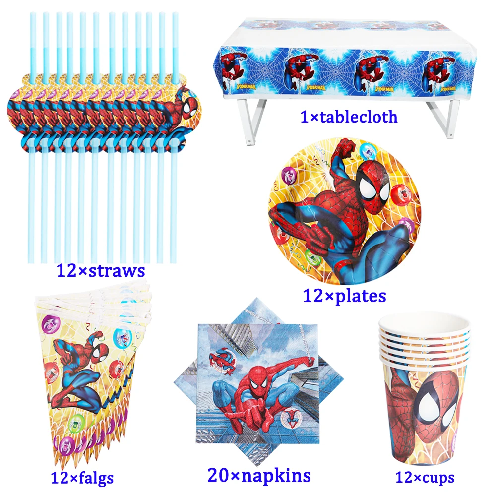 

69Pcs Disney Spiderman Plates Cups Forks Disposable Tableware Birthday Party Tablecloth Supplies Baby Shower Gifts
