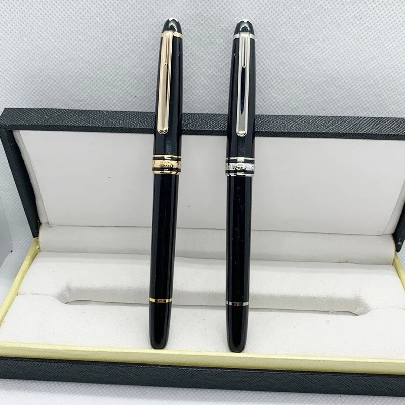 

MB 163 resin fountain pen black gold and silver 14K ink signing pen