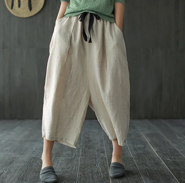 Весна лето 2020 женские брюки большого размера свободные с эластичной резинкой на