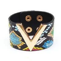 fashion leopard leather bracelet for women simple all match v word wide charm cuff wrap bracelet femme wristband jewelry