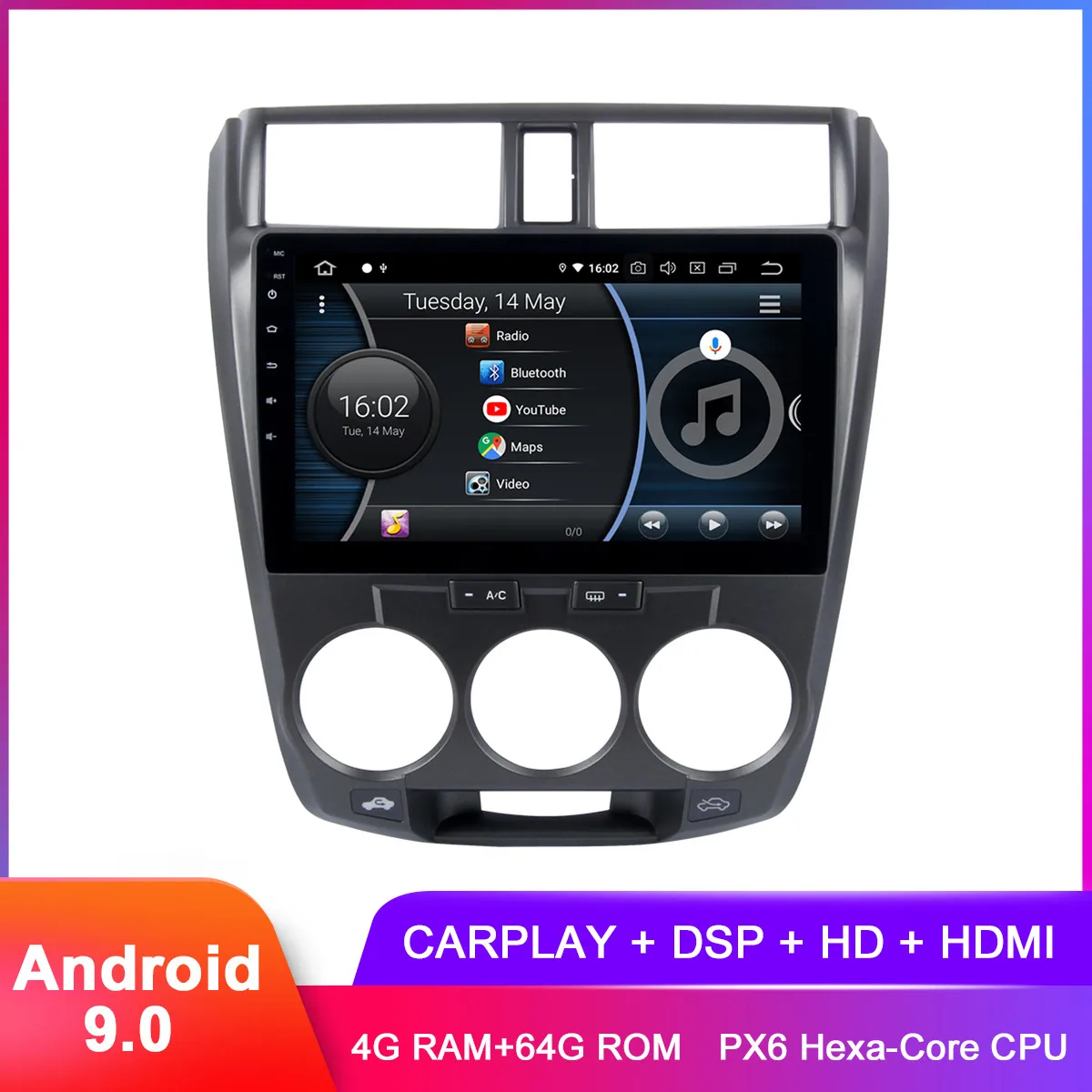 Автомобильная стереомагнитола 10 2 дюймов IPS Android 9 0 для Honda City 2008 2009 2010 2011 2012 Carplay