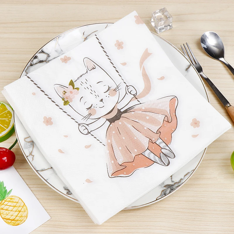 

5 Packs(100pcs) Paper Napkin Cat Printing Paper Towels Halloween Table Decoration Disposable Napkin