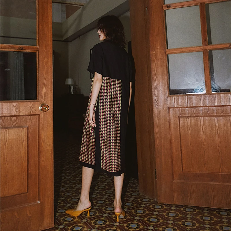 Женское платье лоскутного покроя GALCAUR разноцветное винтажное со шнуровкой