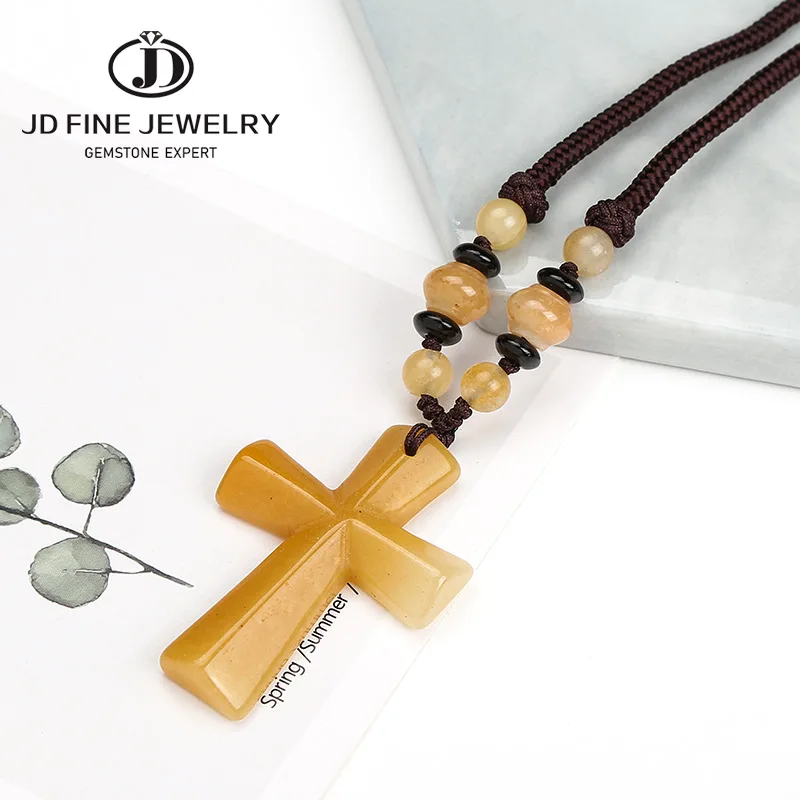 JD круглый орден Святого Бенедикта антикварные жёлтые нефритовые ожерелья крест