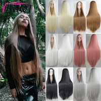 buqi synthetic long straight wigs for woman anime cosplay wig 100cm black purple black red pink blue dark brown hair