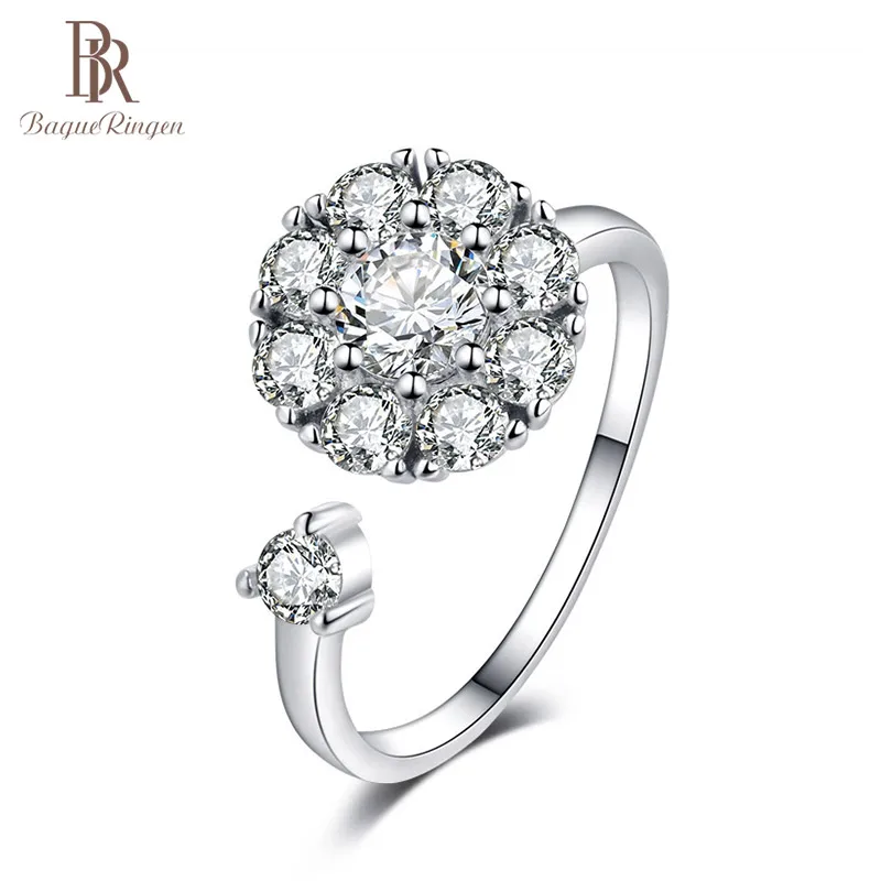 Bague Ringen Настоящее серебро 925 кольцо ювелирные изделия с созданным круглым муассанитом драгоценный камень регулируемый палец ювелирные изделия свадебный подарок