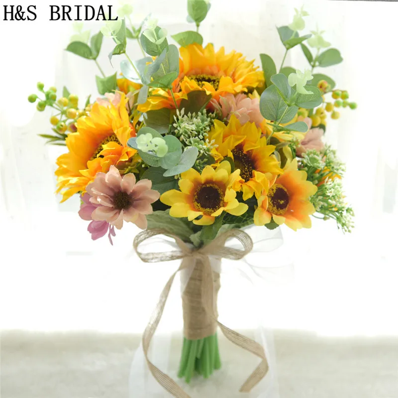 Свадебный букет с подсолнухами H & S свадебные букеты желтого цвета