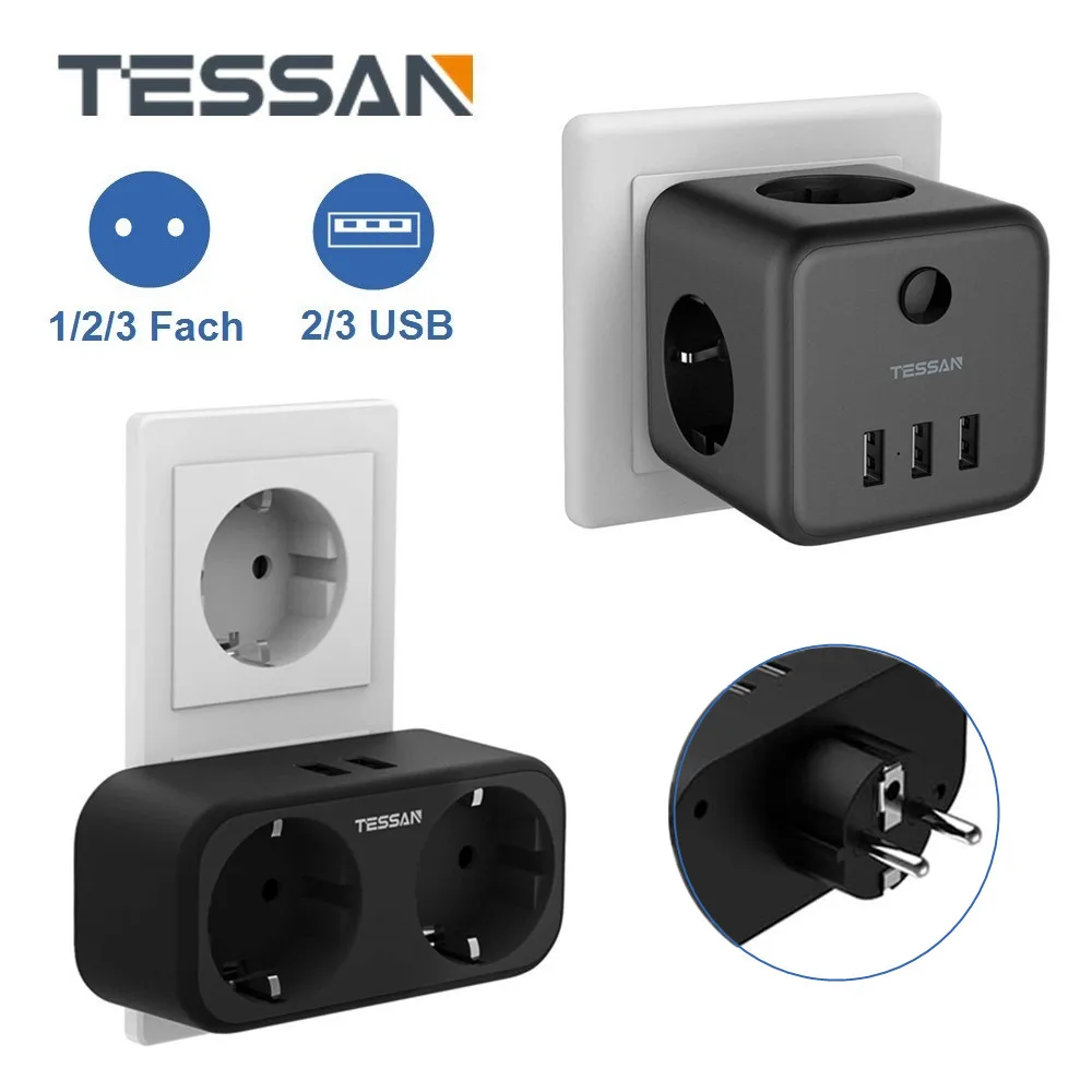 

2/3 Socket Extender with EU Plug Multi Outlets Plug Adapter 4/6 In 1 Power Strip with USB for European Travel
