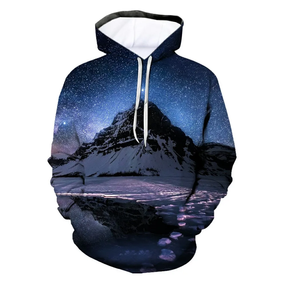 Новинка Модный пуловер с 3D принтом звезд снега и гор уличная одежда рукавами