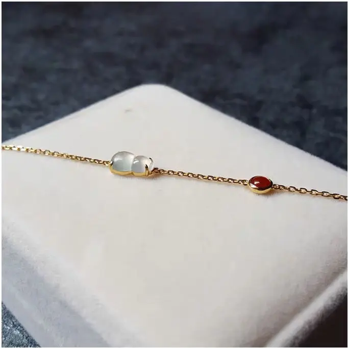 

Original design natural ice chalcedony gourd bracelet Chinese retro light luxury charm women's brand silver jewelry