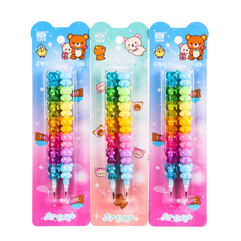 

Creative assembling pencil cute bear pen 2 pieces/set fun stationery interchangeable core student use combination pen